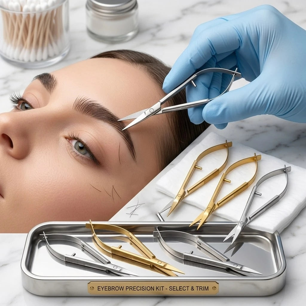 1pc Professional Stainless Steel Spring Action Eyebrow Scissors Precision Facial Hair Trimmer Cuticle Nipper Ergonomic Makeup Grooming Beauty Tool