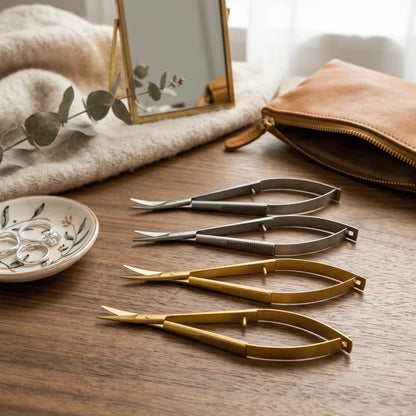 1pc Professional Stainless Steel Spring Action Eyebrow Scissors Precision Facial Hair Trimmer Cuticle Nipper Ergonomic Makeup Grooming Beauty Tool