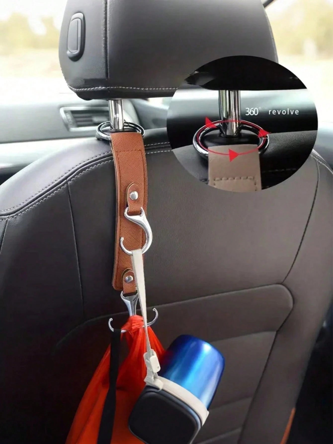 1Pc PU Leather & Metal Car Seat Back Hook- Practicality With Heavy-Duty Load-Bearing Materials, Saves Space With A Hidden Design. It Can Hang Bags, Clothes, Umbrellas, And More, And Is Compatible With