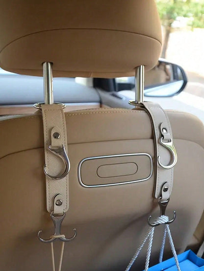 1Pc PU Leather & Metal Car Seat Back Hook- Practicality With Heavy-Duty Load-Bearing Materials, Saves Space With A Hidden Design. It Can Hang Bags, Clothes, Umbrellas, And More, And Is Compatible With