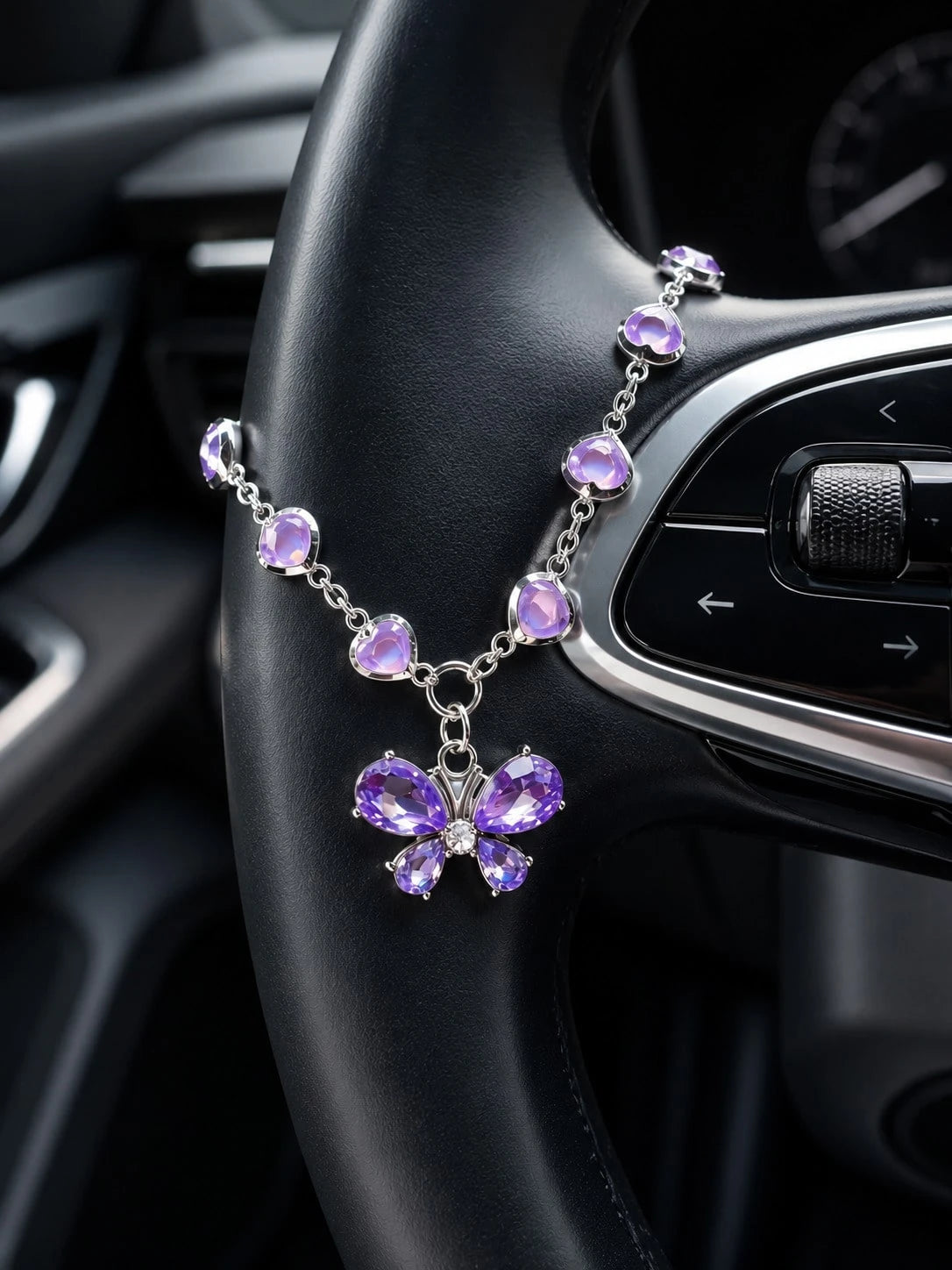 1Pc Purple Rhinestone Butterfly & Heart Car Hanging Ornament, Elegant Crystal Pendant For Rearview Mirror/Steering Wheel/Bag, Fashionable Gift For Valentine's Day & Parties,Stylish And Exquisite Decor