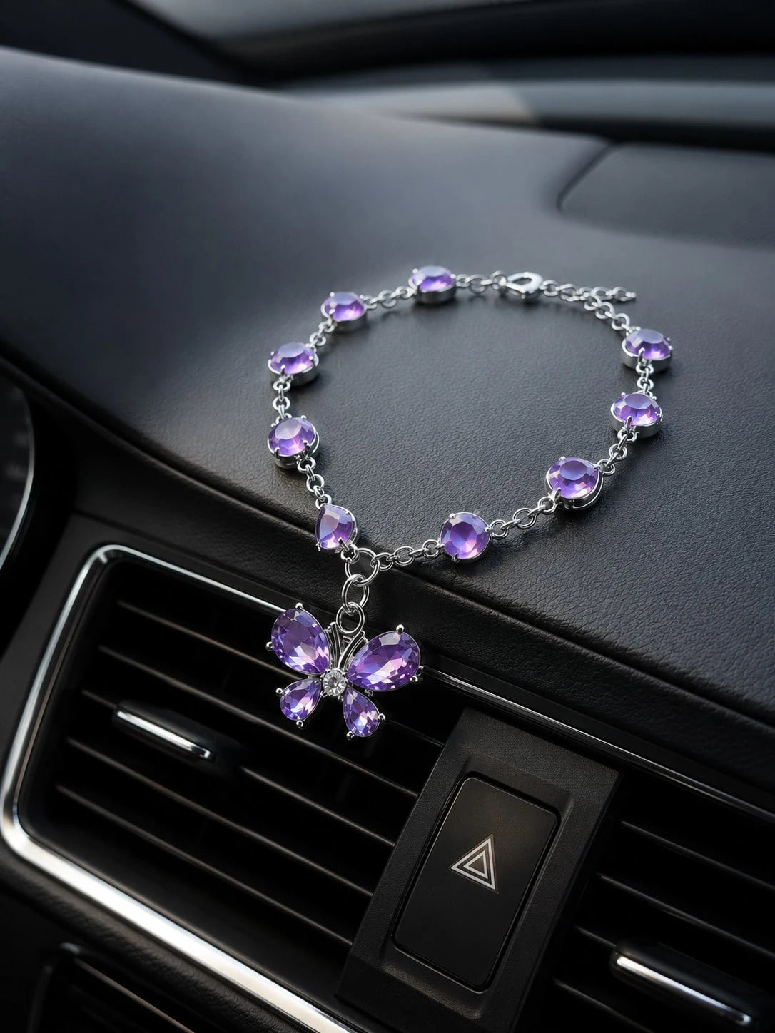 1Pc Purple Rhinestone Butterfly & Heart Car Hanging Ornament, Elegant Crystal Pendant For Rearview Mirror/Steering Wheel/Bag, Fashionable Gift For Valentine's Day & Parties,Stylish And Exquisite Decor