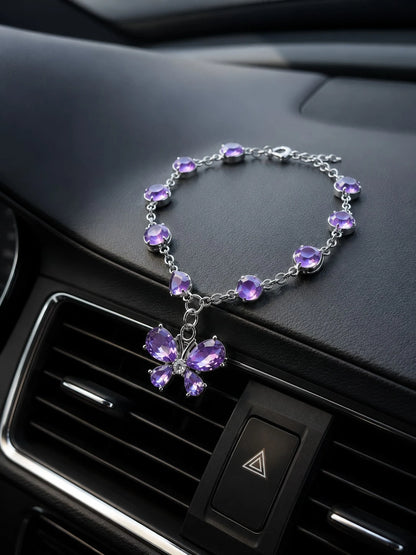 1Pc Purple Rhinestone Butterfly & Heart Car Hanging Ornament, Elegant Crystal Pendant For Rearview Mirror/Steering Wheel/Bag, Fashionable Gift For Valentine's Day & Parties,Stylish And Exquisite Decor