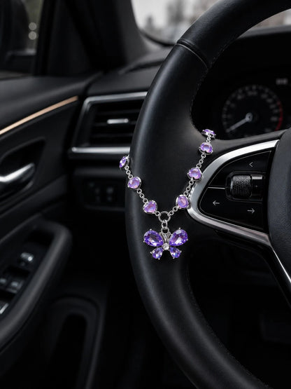 1Pc Purple Rhinestone Butterfly & Heart Car Hanging Ornament, Elegant Crystal Pendant For Rearview Mirror/Steering Wheel/Bag, Fashionable Gift For Valentine's Day & Parties,Stylish And Exquisite Decor