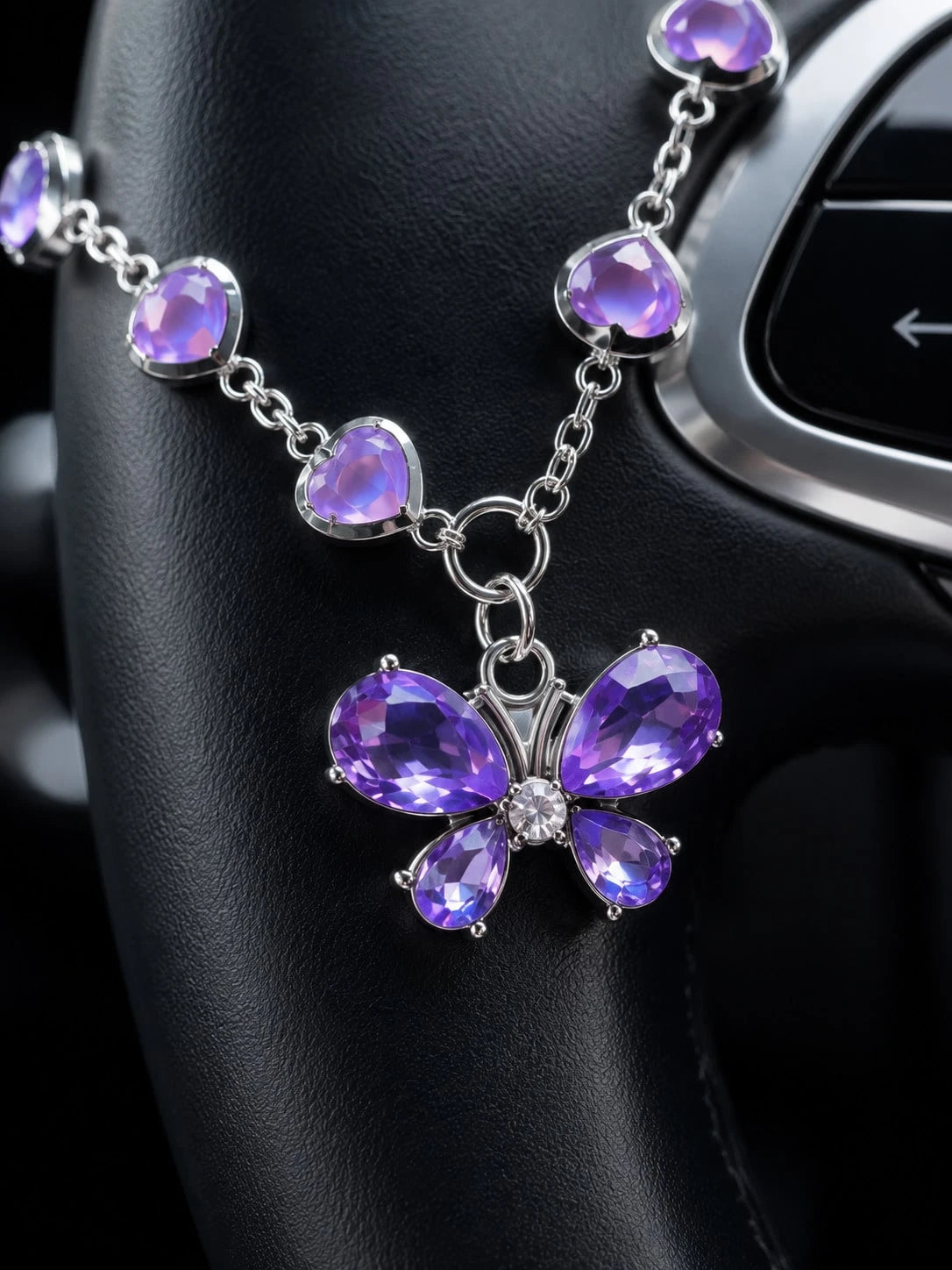 1Pc Purple Rhinestone Butterfly & Heart Car Hanging Ornament, Elegant Crystal Pendant For Rearview Mirror/Steering Wheel/Bag, Fashionable Gift For Valentine's Day & Parties,Stylish And Exquisite Decor