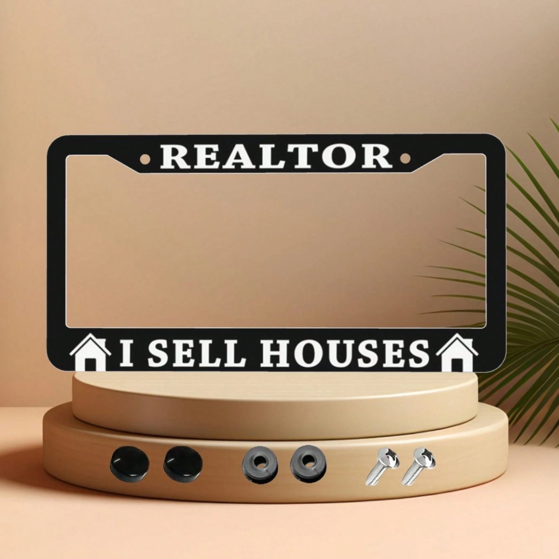 1pc REALTOR I SELL HOUSES License Plate Frame- Real Estate Agent Decoration, Compatible With American Vehicles,Car Acessesories,Rust-Resistant And Smooth Surface, Includes Screws, Suitable Forhallowe
