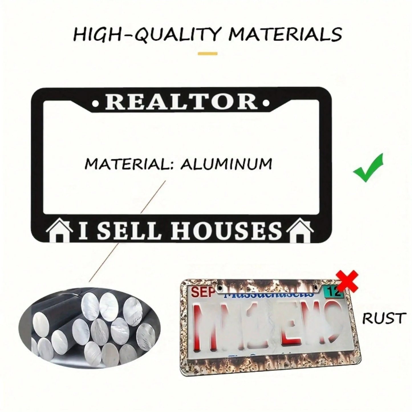 1pc REALTOR I SELL HOUSES License Plate Frame- Real Estate Agent Decoration, Compatible With American Vehicles,Car Acessesories,Rust-Resistant And Smooth Surface, Includes Screws, Suitable Forhallowe
