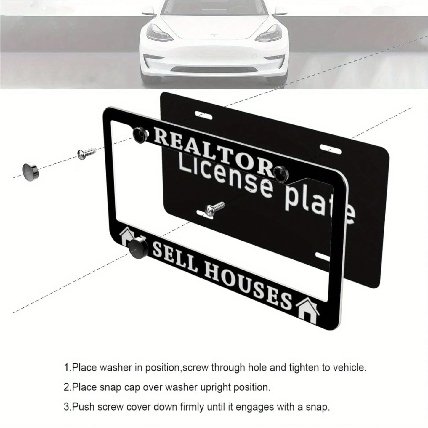 1pc REALTOR I SELL HOUSES License Plate Frame- Real Estate Agent Decoration, Compatible With American Vehicles,Car Acessesories,Rust-Resistant And Smooth Surface, Includes Screws, Suitable Forhallowe