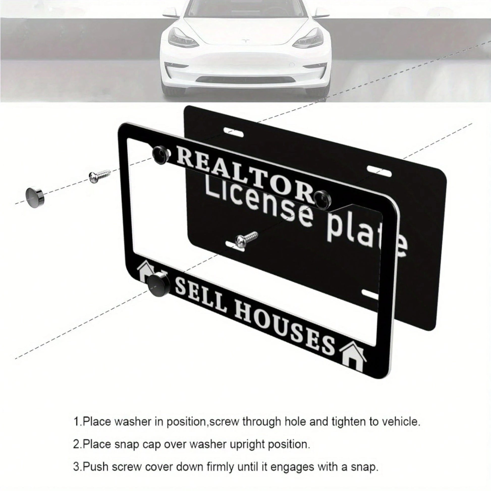 1pc REALTOR I SELL HOUSES License Plate Frame- Real Estate Agent Decoration, Compatible With American Vehicles,Car Acessesories,Rust-Resistant And Smooth Surface, Includes Screws, Suitable Forhallowe