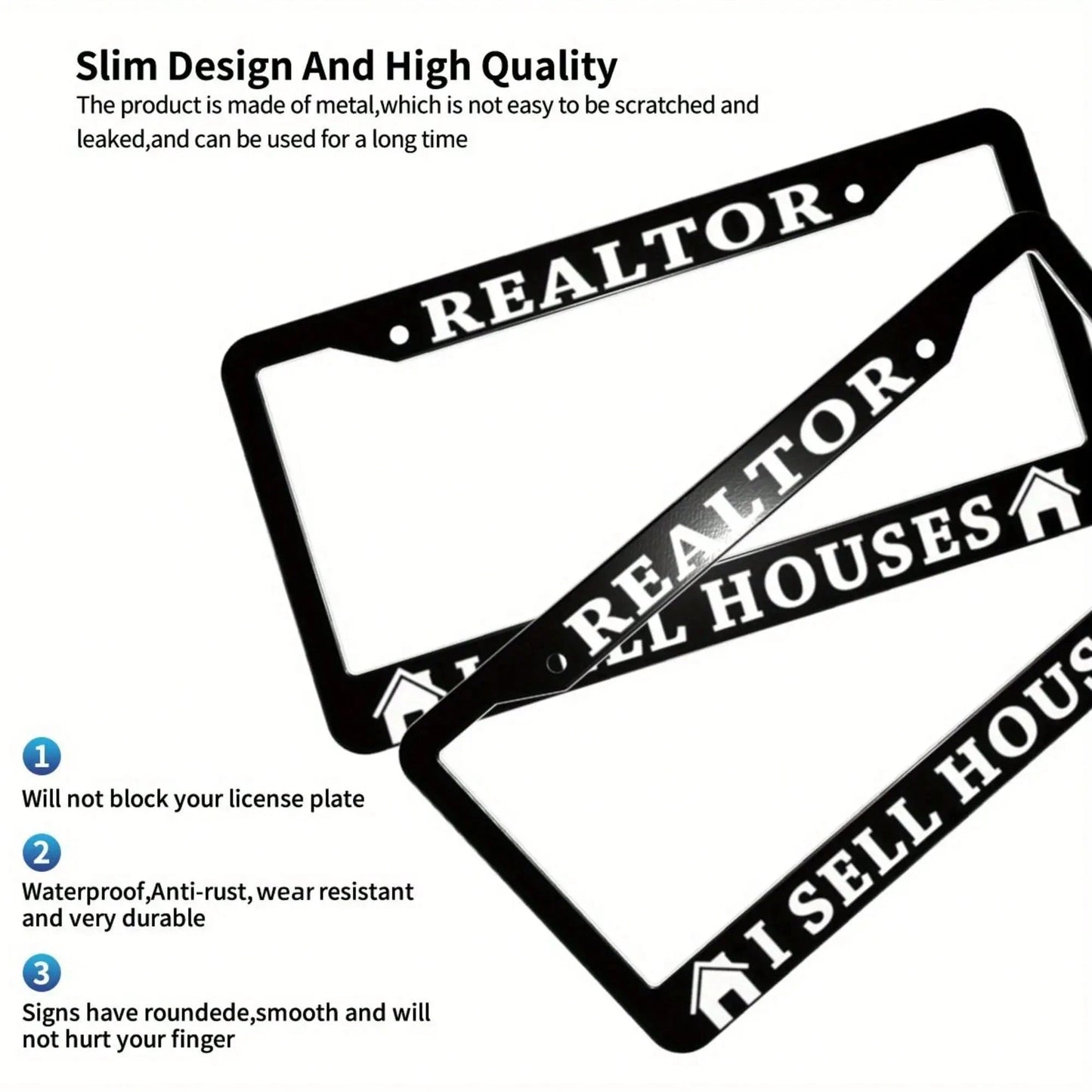 1pc REALTOR I SELL HOUSES License Plate Frame- Real Estate Agent Decoration, Compatible With American Vehicles,Car Acessesories,Rust-Resistant And Smooth Surface, Includes Screws, Suitable Forhallowe