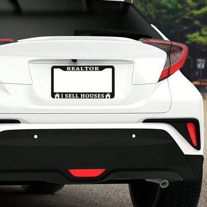 1pc REALTOR I SELL HOUSES License Plate Frame- Real Estate Agent Decoration, Compatible With American Vehicles,Car Acessesories,Rust-Resistant And Smooth Surface, Includes Screws, Suitable Forhallowe