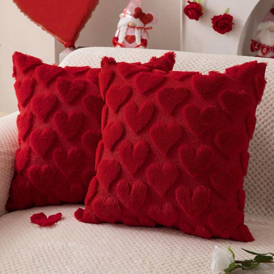 1pc Red Heart Plush Throw Pillow Cover, Soft Sofa Cushion Cover, Suitable For Living Room, Bedroom, Sofa, Home Decor