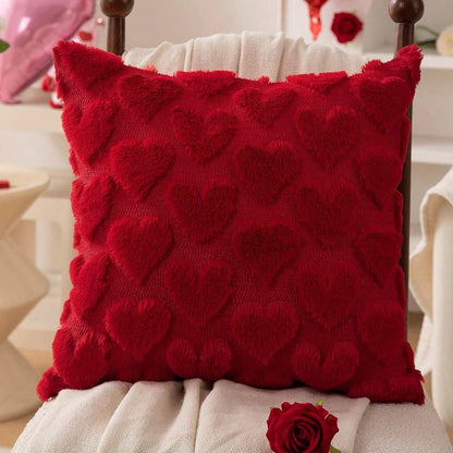 1pc Red Heart Plush Throw Pillow Cover, Soft Sofa Cushion Cover, Suitable For Living Room, Bedroom, Sofa, Home Decor