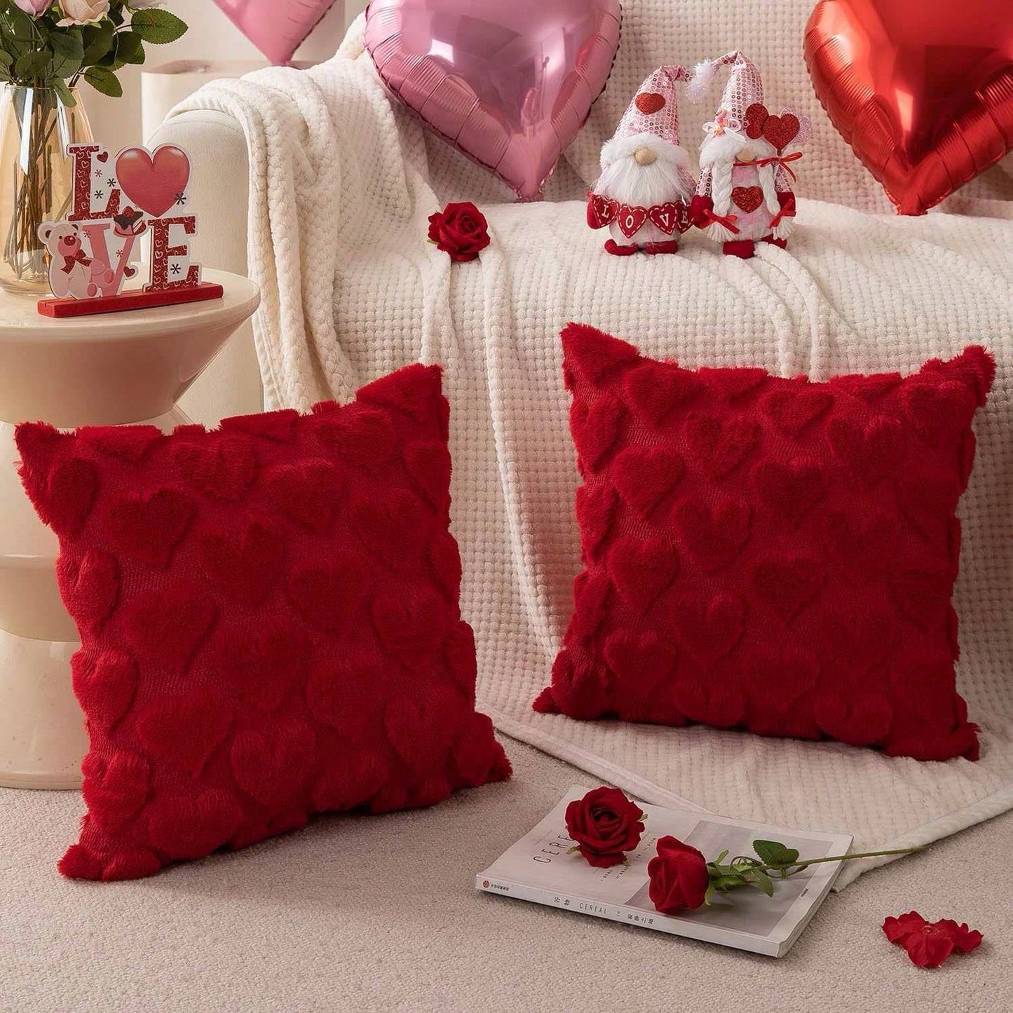 1pc Red Heart Plush Throw Pillow Cover, Soft Sofa Cushion Cover, Suitable For Living Room, Bedroom, Sofa, Home Decor