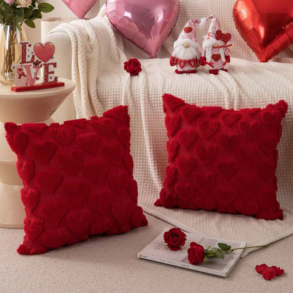 1pc Red Heart Plush Throw Pillow Cover, Soft Sofa Cushion Cover, Suitable For Living Room, Bedroom, Sofa, Home Decor