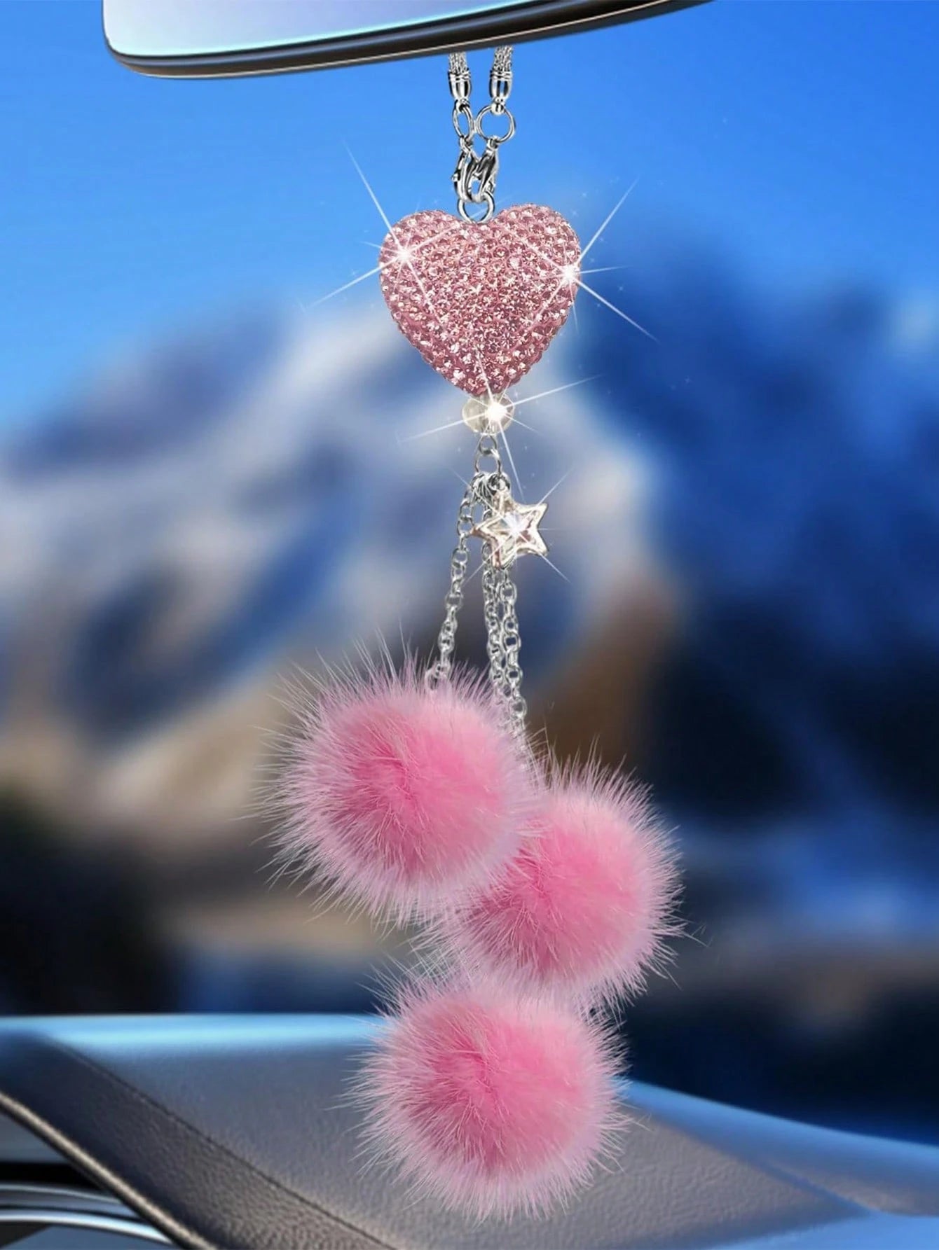 1pc Rhinestone Butterfly Pendant Car Rearview Mirror Decoration, Women's Car Accessory