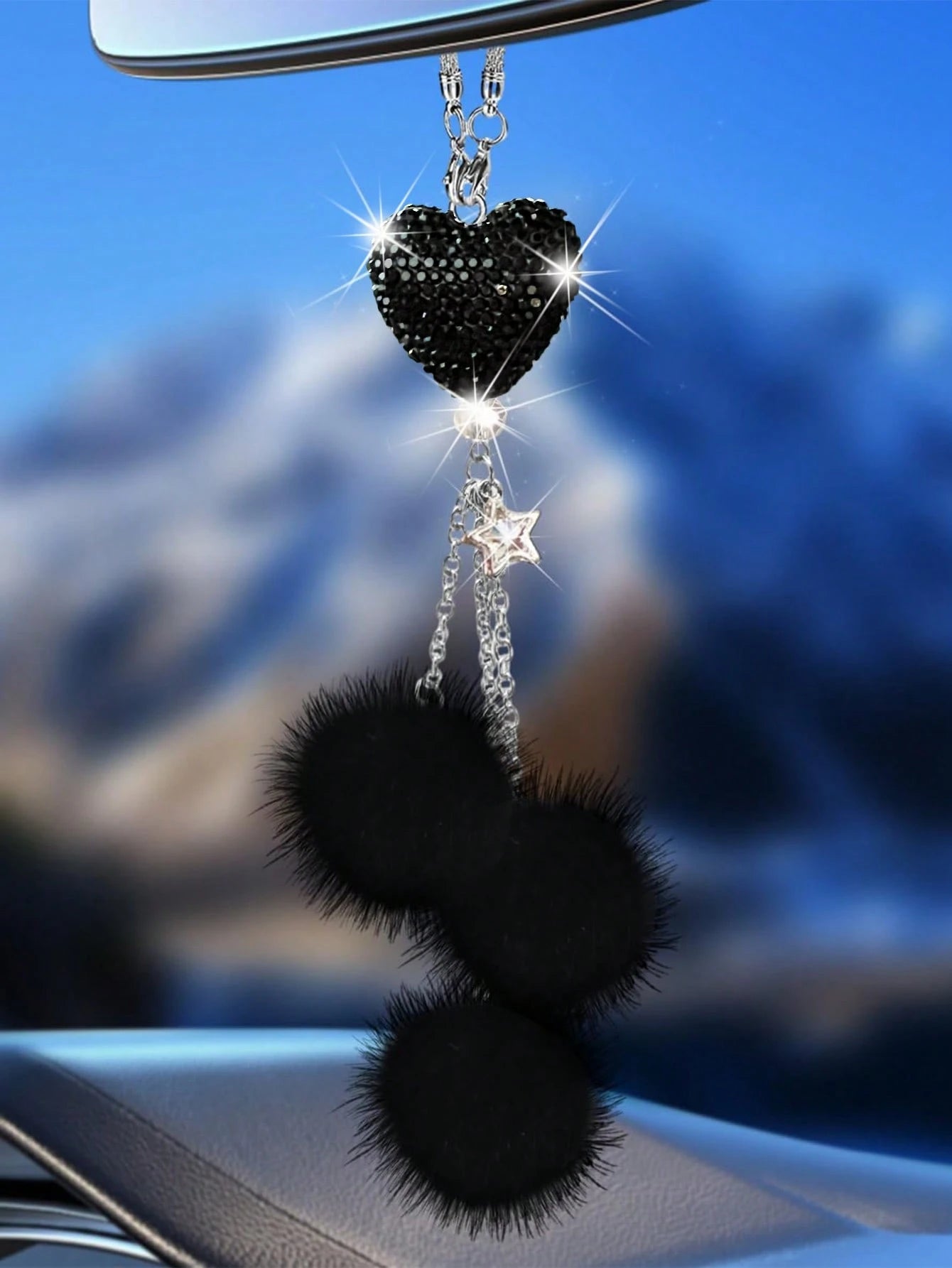 1pc Rhinestone Butterfly Pendant Car Rearview Mirror Decoration, Women's Car Accessory