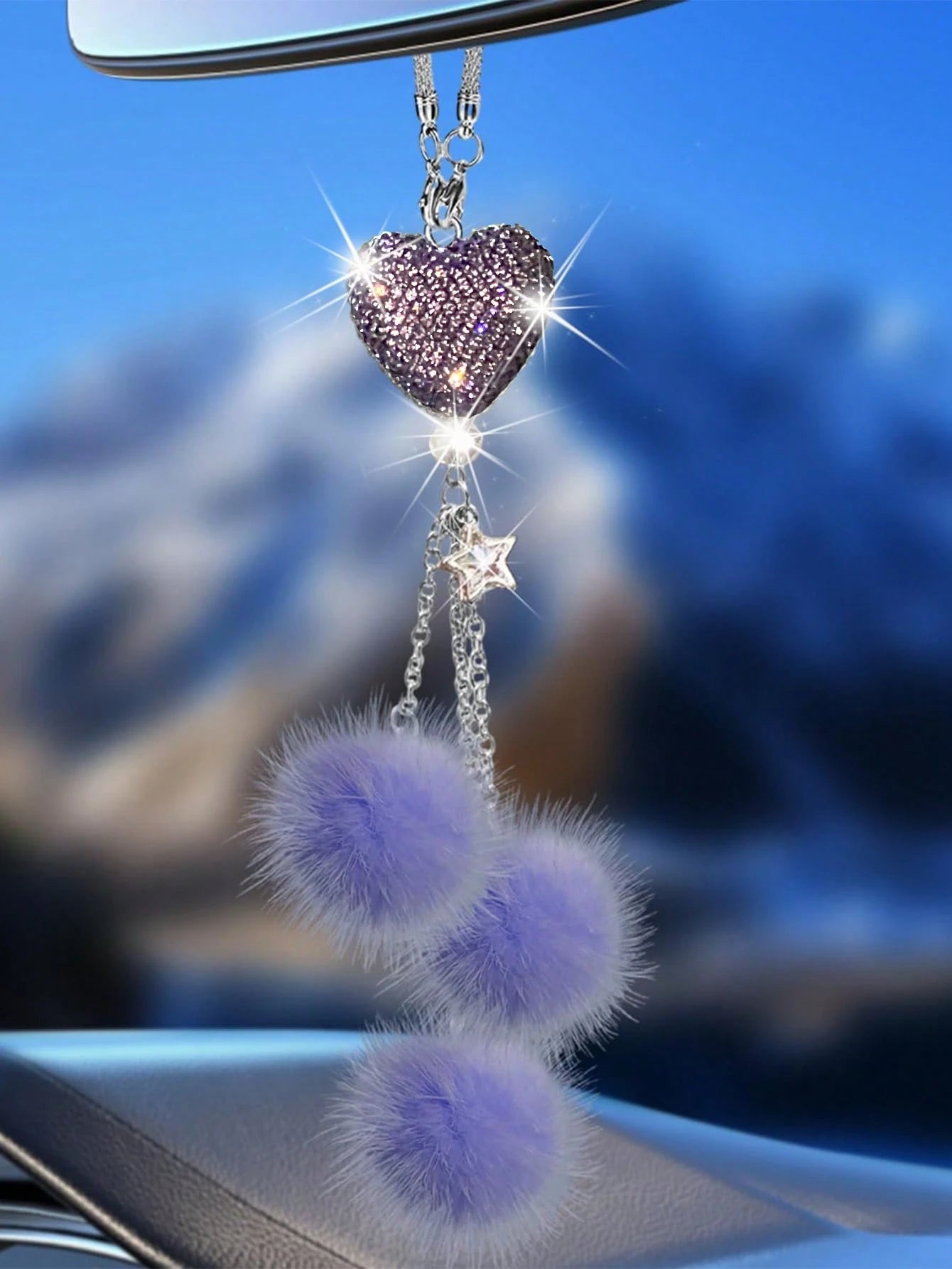 1pc Rhinestone Butterfly Pendant Car Rearview Mirror Decoration, Women's Car Accessory