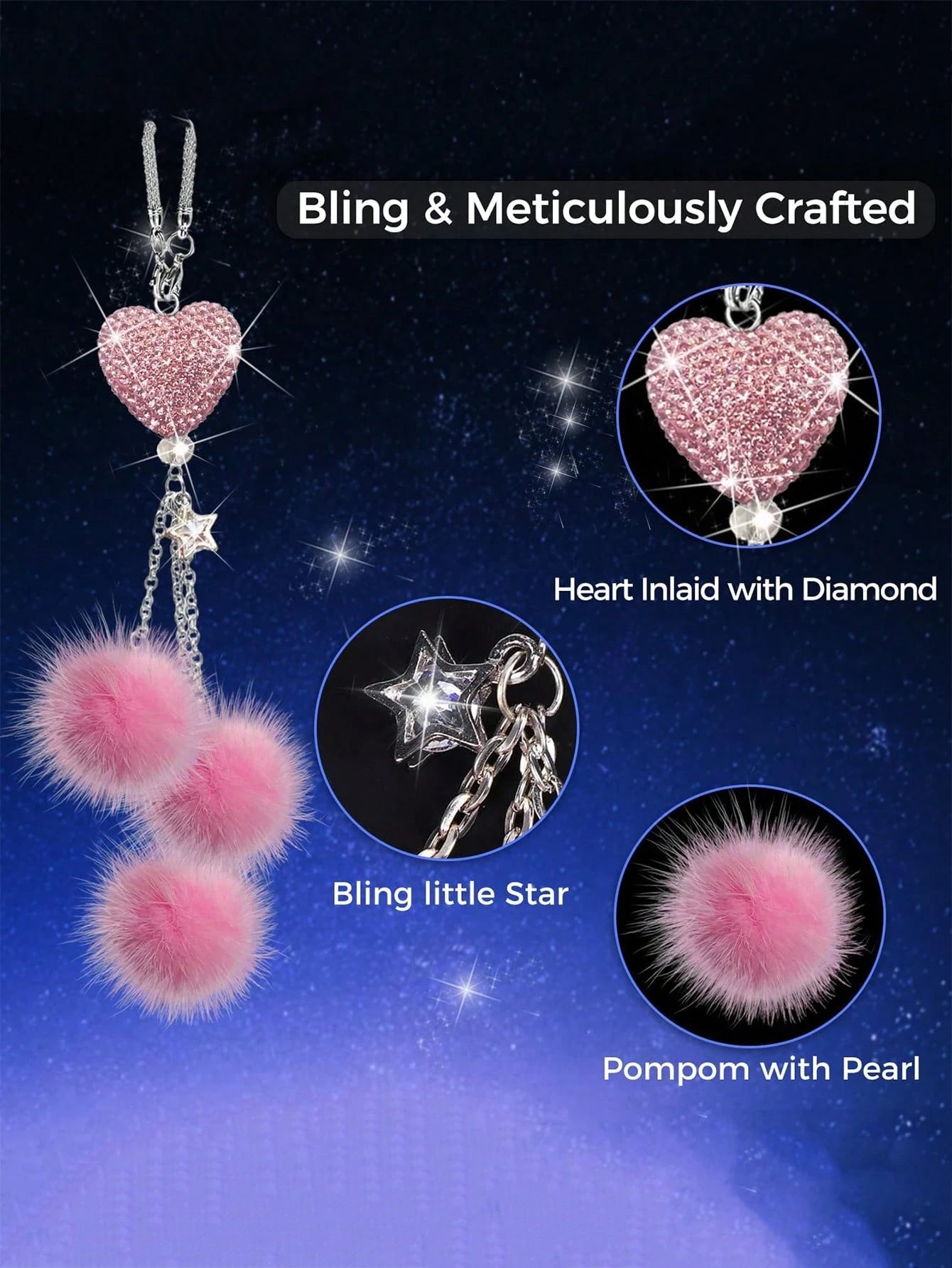 1pc Rhinestone Butterfly Pendant Car Rearview Mirror Decoration, Women's Car Accessory