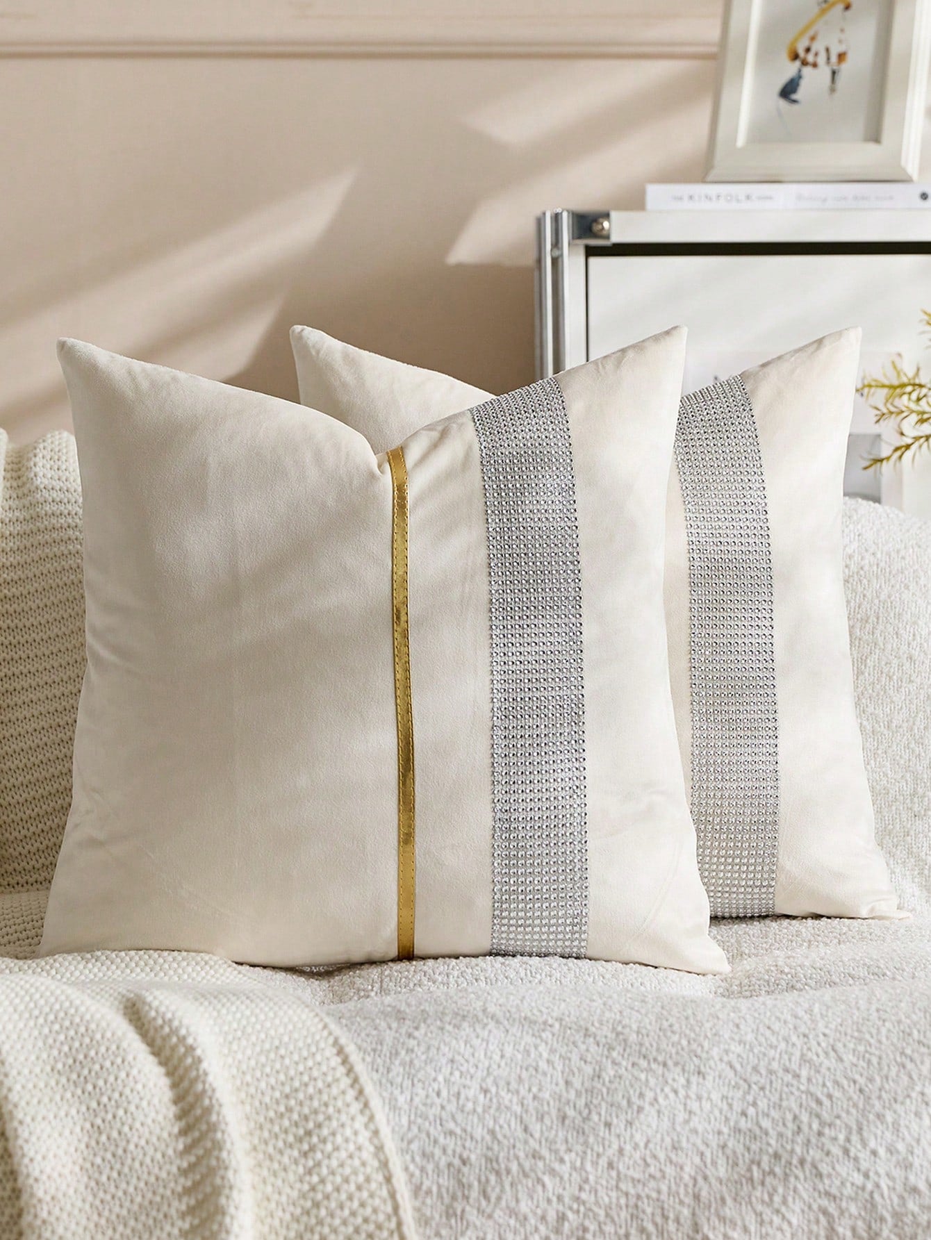 1pc Rhinestone Decor Cushion Cover Without Filler, Modern Throw Pillow Case For Sofa, Home Decor