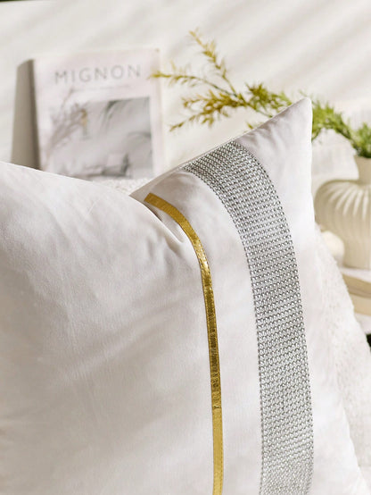 1pc Rhinestone Decor Cushion Cover Without Filler, Modern Throw Pillow Case For Sofa, Home Decor
