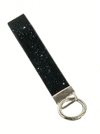1pc Rhinestone Embellished Bling Sparkly Wristlet Keychain With Split Ring, Wristlet Keyring For Handbag And Keychain