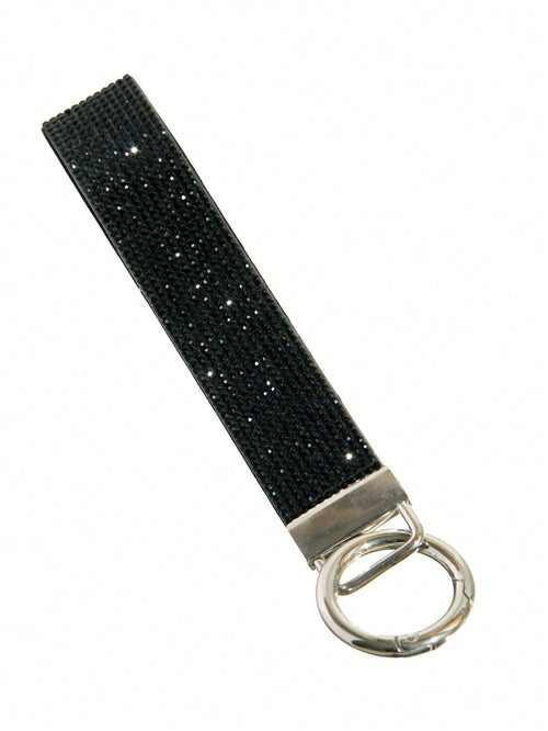 1pc Rhinestone Embellished Bling Sparkly Wristlet Keychain With Split Ring, Wristlet Keyring For Handbag And Keychain