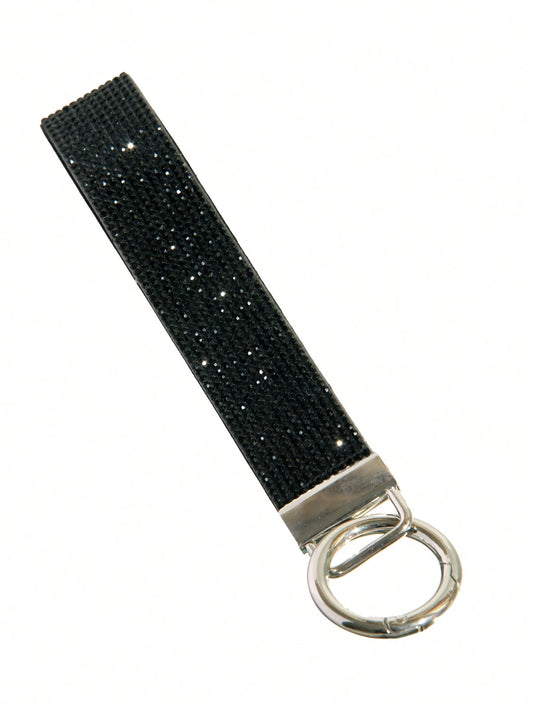 1pc Rhinestone Embellished Bling Sparkly Wristlet Keychain With Split Ring, Wristlet Keyring For Handbag And Keychain