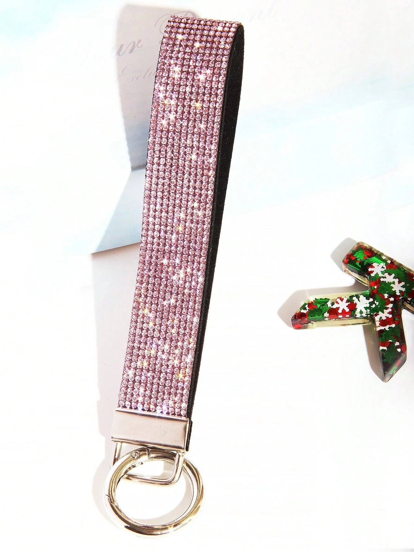 1pc Rhinestone Embellished Bling Sparkly Wristlet Keychain With Split Ring, Wristlet Keyring For Handbag And Keychain
