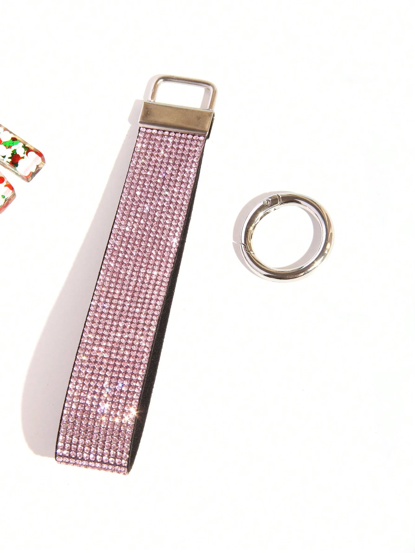 1pc Rhinestone Embellished Bling Sparkly Wristlet Keychain With Split Ring, Wristlet Keyring For Handbag And Keychain