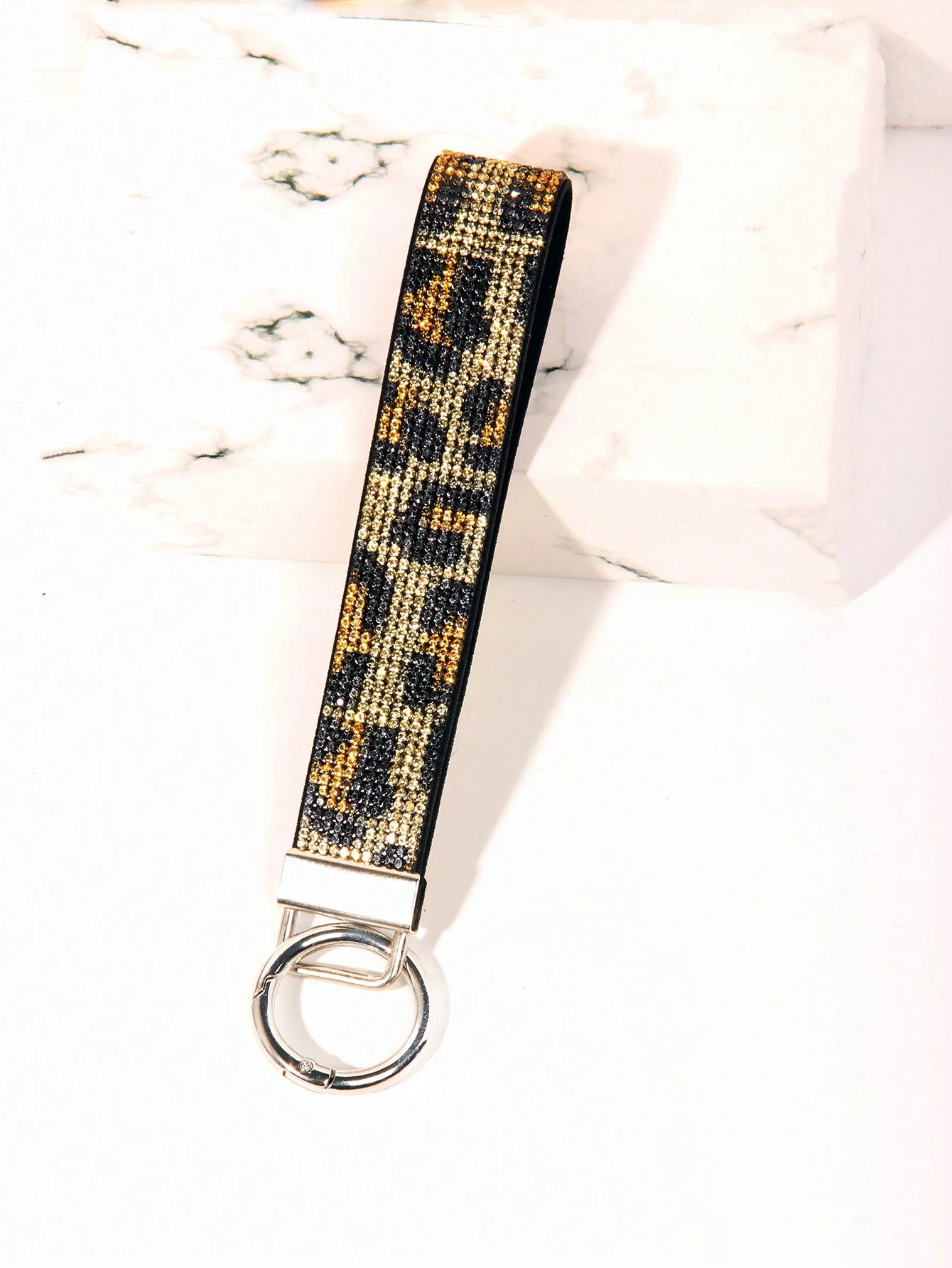 1pc Rhinestone Embellished Bling Sparkly Wristlet Keychain With Split Ring, Wristlet Keyring For Handbag And Keychain