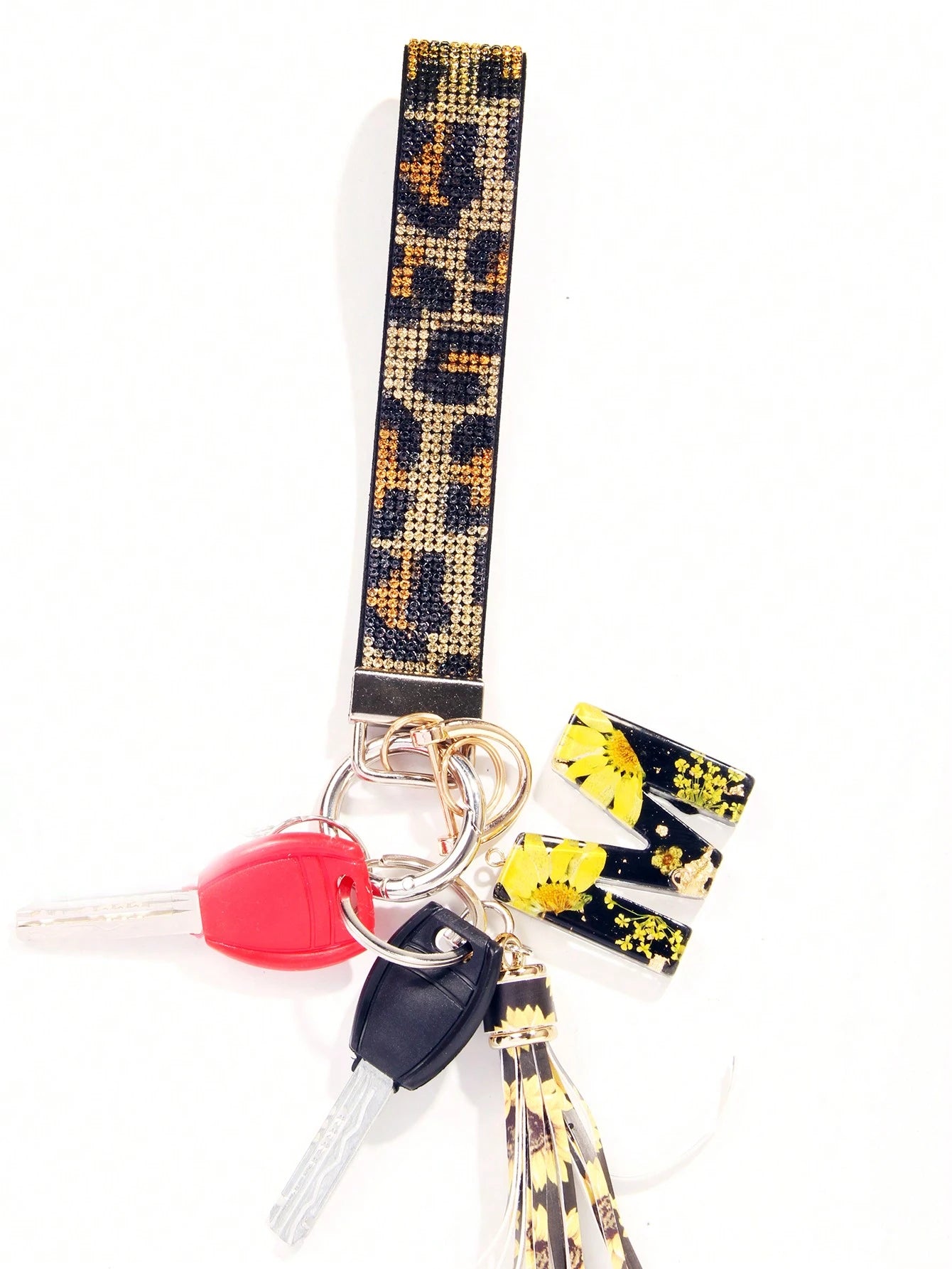 1pc Rhinestone Embellished Bling Sparkly Wristlet Keychain With Split Ring, Wristlet Keyring For Handbag And Keychain