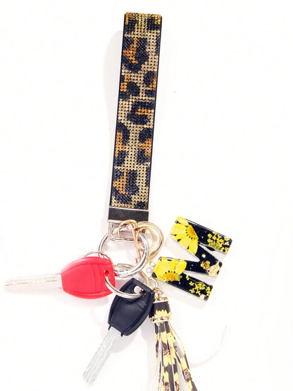 1pc Rhinestone Embellished Bling Sparkly Wristlet Keychain With Split Ring, Wristlet Keyring For Handbag And Keychain