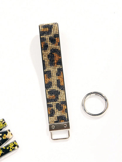 1pc Rhinestone Embellished Bling Sparkly Wristlet Keychain With Split Ring, Wristlet Keyring For Handbag And Keychain