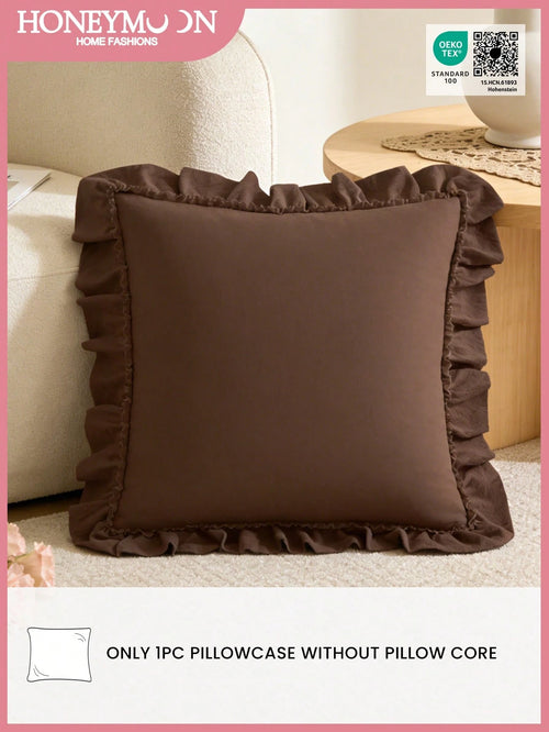 1pc Ruched Quilted Pillow Cover- Polyester Velvet Fabric Romantic French Style Ruffle Pillow Sham (Pillow Insert Not Included), Envelope Closure, Wrinkle Resistant, Machine Washable, OEKO-TEX Certifi