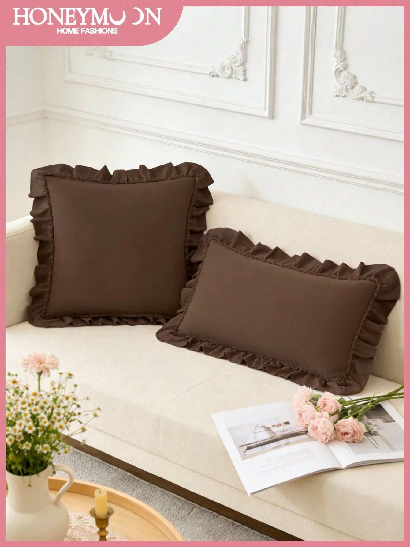 1pc Ruched Quilted Pillow Cover- Polyester Velvet Fabric Romantic French Style Ruffle Pillow Sham (Pillow Insert Not Included), Envelope Closure, Wrinkle Resistant, Machine Washable, OEKO-TEX Certifi