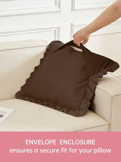 1pc Ruched Quilted Pillow Cover- Polyester Velvet Fabric Romantic French Style Ruffle Pillow Sham (Pillow Insert Not Included), Envelope Closure, Wrinkle Resistant, Machine Washable, OEKO-TEX Certifi