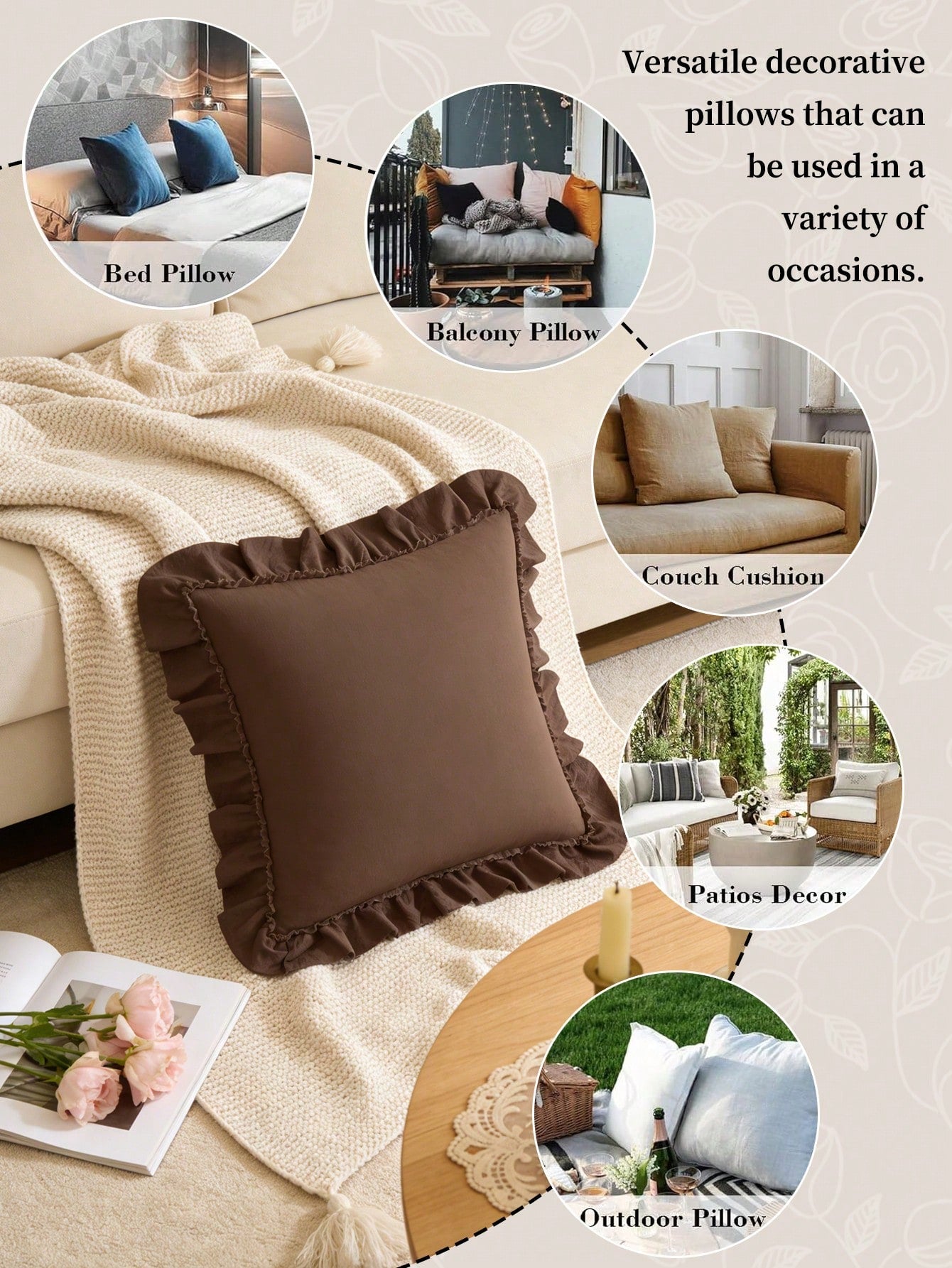 1pc Ruched Quilted Pillow Cover- Polyester Velvet Fabric Romantic French Style Ruffle Pillow Sham (Pillow Insert Not Included), Envelope Closure, Wrinkle Resistant, Machine Washable, OEKO-TEX Certifi