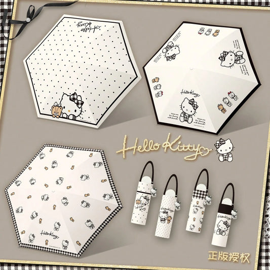 1pc Sanrio Officially Licensed Hello Kitty Cartoon Folding Umbrella, Cute Compact Portable Sun Protection Parasol For Women
