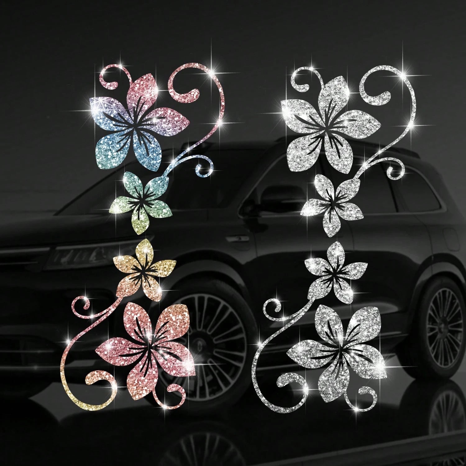 1pc Shiny Vine Floral Car Sticker, Plant & Flower Pattern, Self-Adhesive, No Residue, Easy To Install, Suitable For Cars, Trucks, Motorcycles, Glass Windows, Laptops, Plant Lovers, Etc.