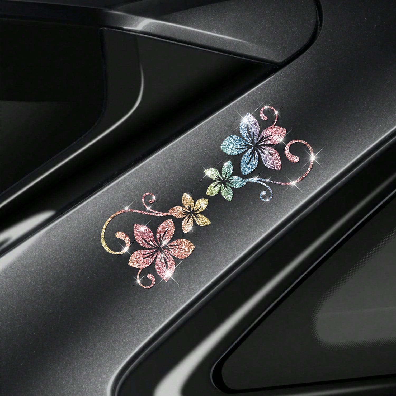 1pc Shiny Vine Floral Car Sticker, Plant & Flower Pattern, Self-Adhesive, No Residue, Easy To Install, Suitable For Cars, Trucks, Motorcycles, Glass Windows, Laptops, Plant Lovers, Etc.