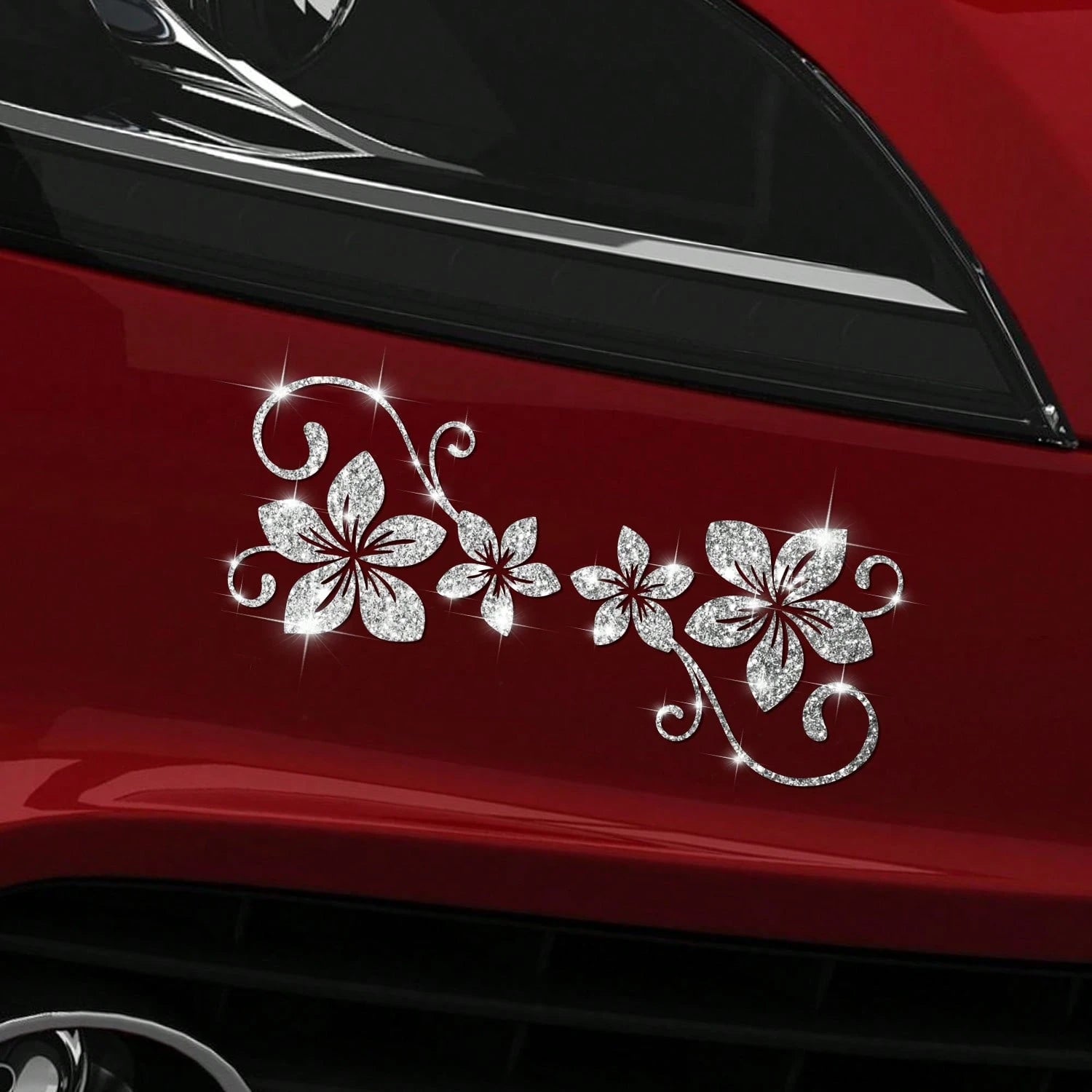 1pc Shiny Vine Floral Car Sticker, Plant & Flower Pattern, Self-Adhesive, No Residue, Easy To Install, Suitable For Cars, Trucks, Motorcycles, Glass Windows, Laptops, Plant Lovers, Etc.