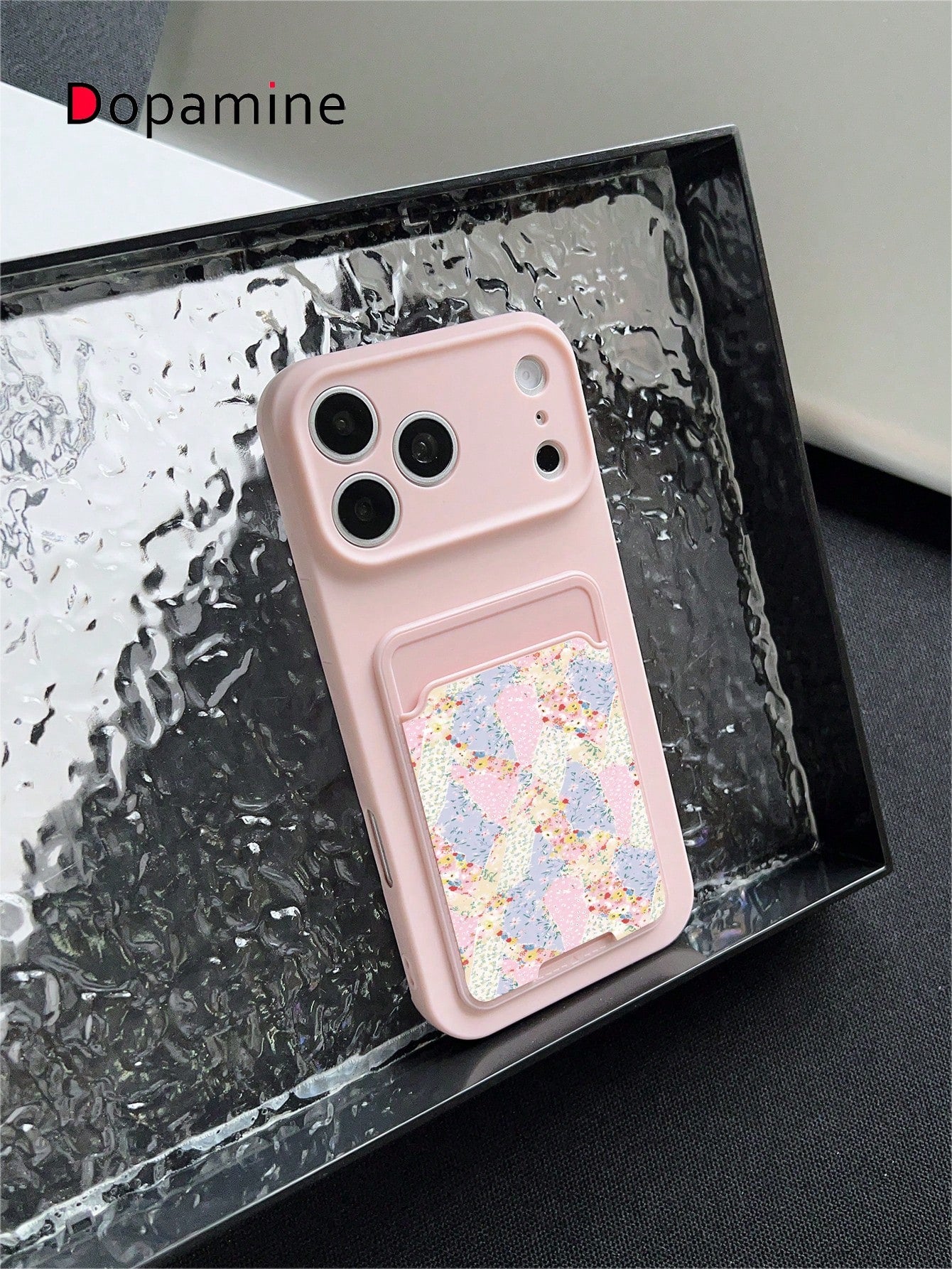 1pc Shockproof Full Coverage Silicone + TPU Liquid Phone Case With Card Holder Set, Cartoon Flower Color Block Patchwork Pattern, UV Printing, Compatible With Apple XS/XS Max/XR/11/12/13/14/15/16/17 P