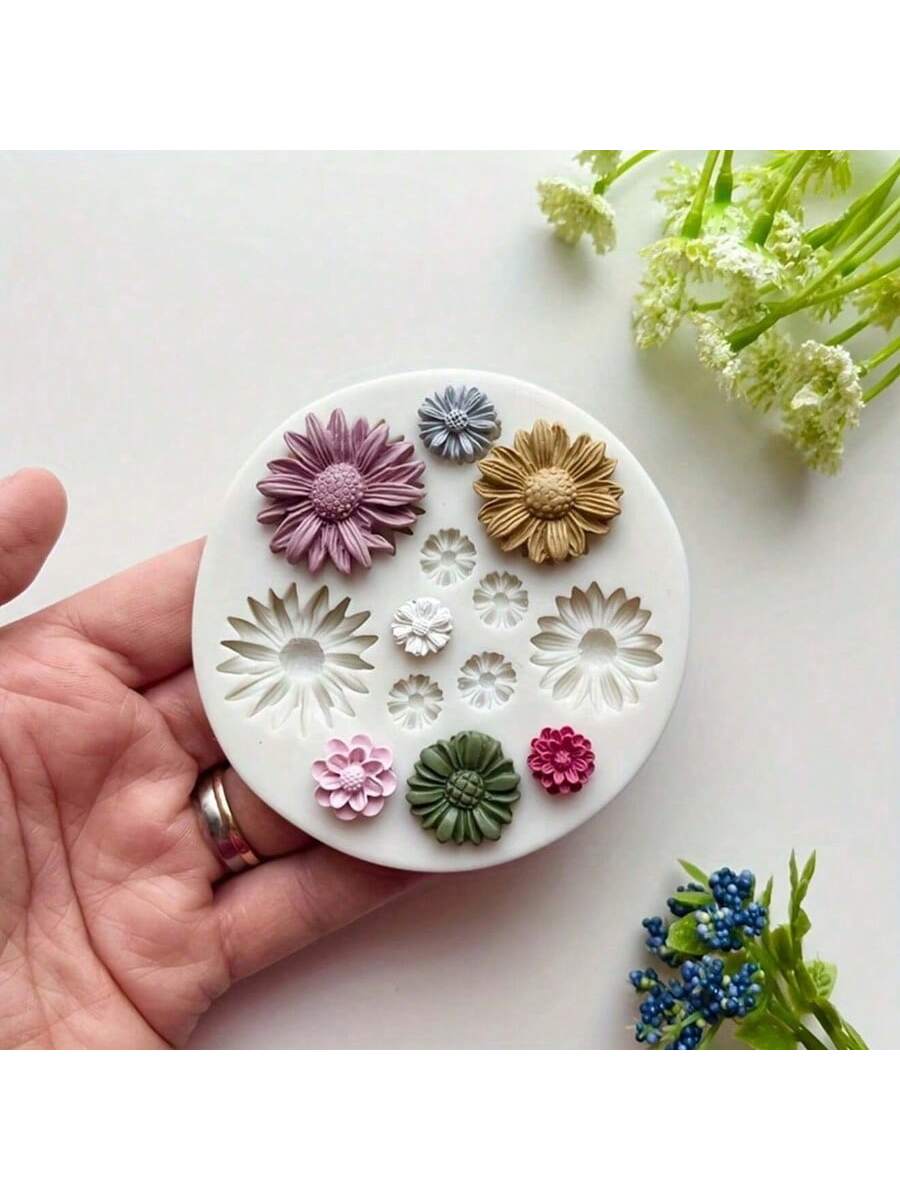 1pc Silicone Flower Mold For Polymer Clay Floral Bouquet Casting, DIY Earrings Pendant Making, Polymer Clay Crafting, Mold