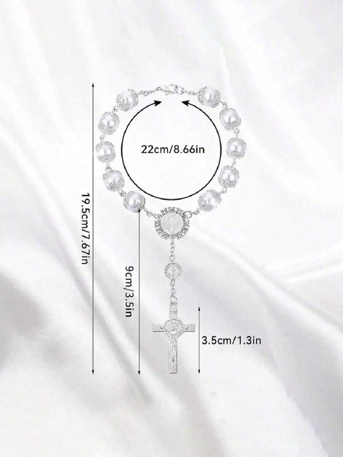 1pc Silver Rhinestone Cross Car Rearview Mirror Decoration, Elegant Car Ornament Beaded Pendant