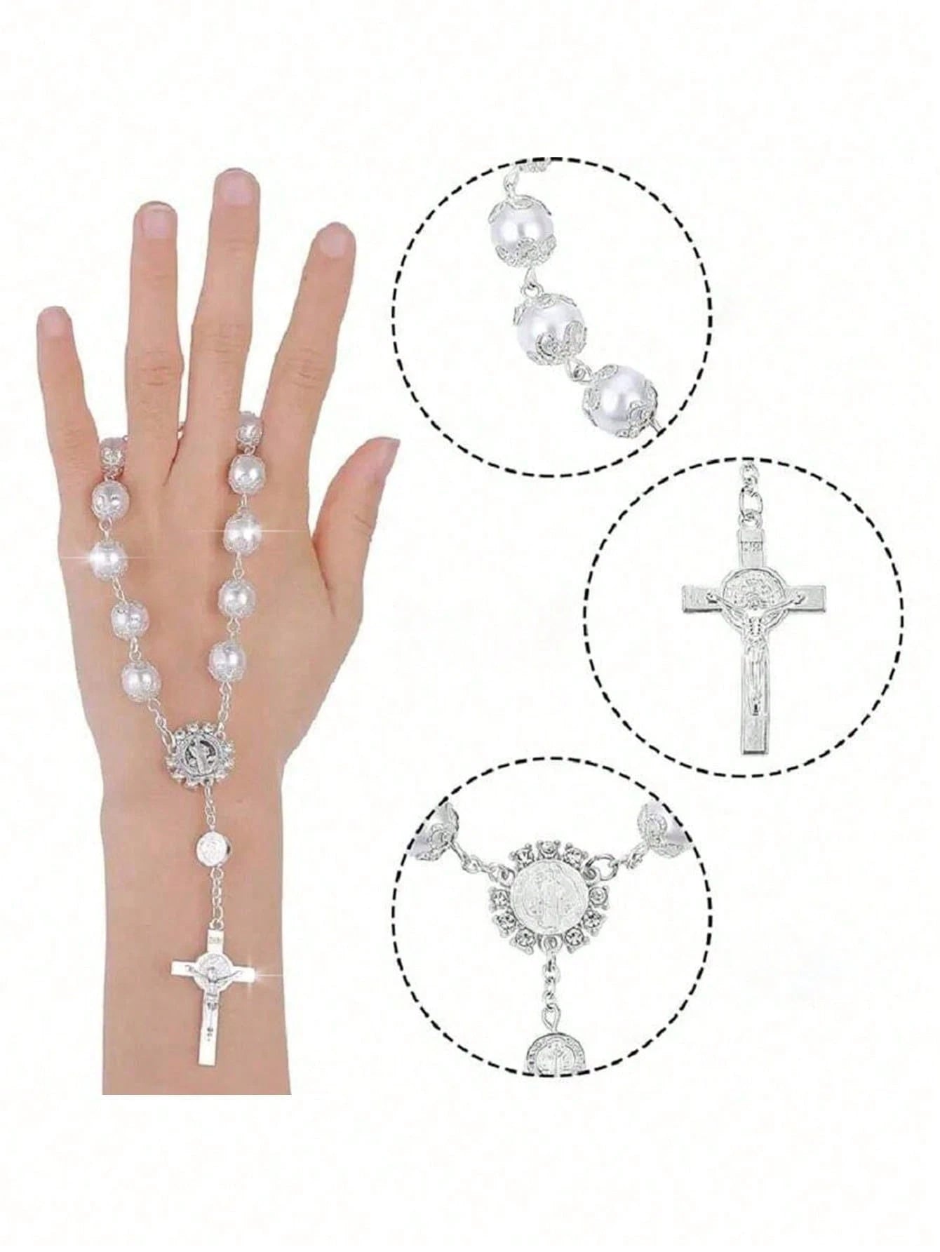 1pc Silver Rhinestone Cross Car Rearview Mirror Decoration, Elegant Car Ornament Beaded Pendant