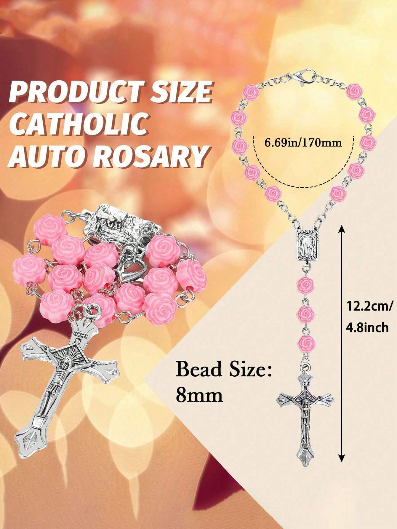1pc Silver Rhinestone Cross Car Rearview Mirror Decoration, Elegant Car Ornament Beaded Pendant