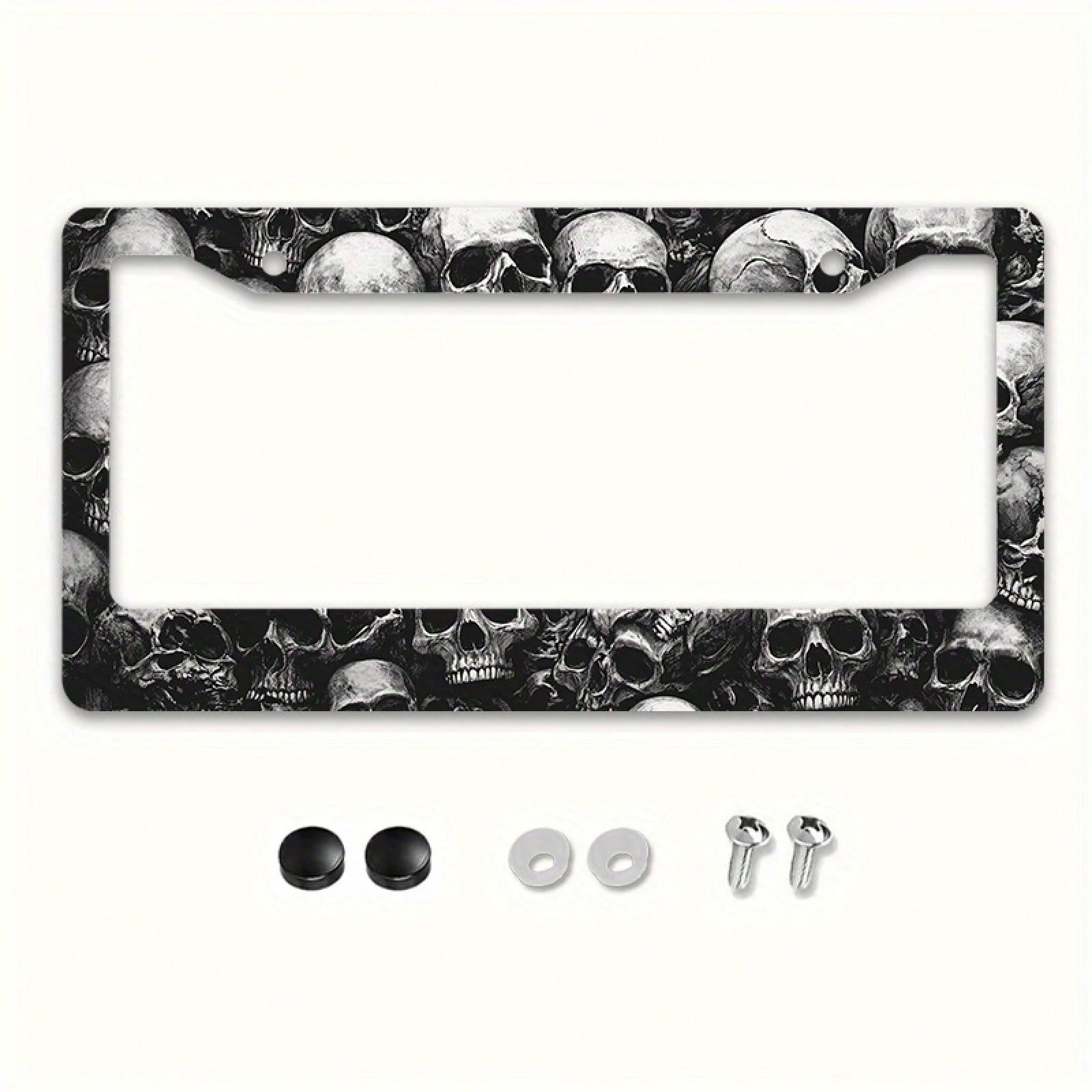 1pc Skull 12x6in Metal License Plate Frame, With Mounting Screws, Universal US International Car Accessory Halloween Decor,Car Cover,Car Must Haves,Gifts,Car Decor,Car Picks,Car Acessesories>Essential