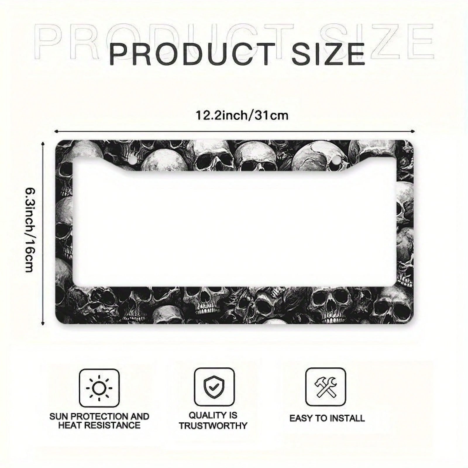 1pc Skull 12x6in Metal License Plate Frame, With Mounting Screws, Universal US International Car Accessory Halloween Decor,Car Cover,Car Must Haves,Gifts,Car Decor,Car Picks,Car Acessesories>Essential