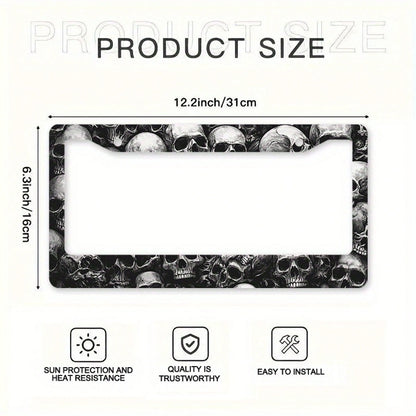 1pc Skull 12x6in Metal License Plate Frame, With Mounting Screws, Universal US International Car Accessory Halloween Decor,Car Cover,Car Must Haves,Gifts,Car Decor,Car Picks,Car Acessesories>Essential